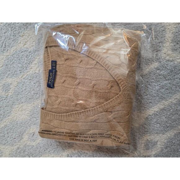 Polo ralph lauren Cable-Knit Wool-Cashmere V-Neck Sweater L  Camel Melange $198 - Picture 8 of 9